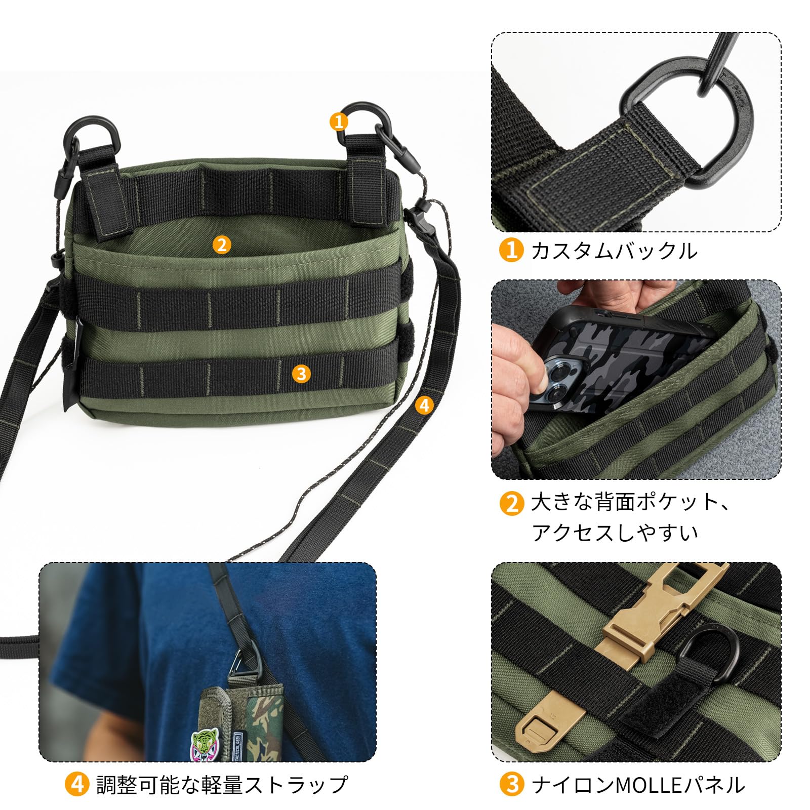 Amazon.co.jp: TACTICAL GEEK Cache L2 EDCバッグ、ナイロン多機能